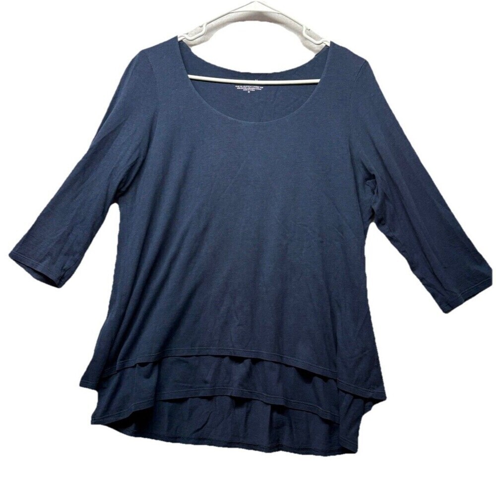Pure Jill Womens Elliptical Layered Top Size M Blue Stretch Asymmetrical Mature